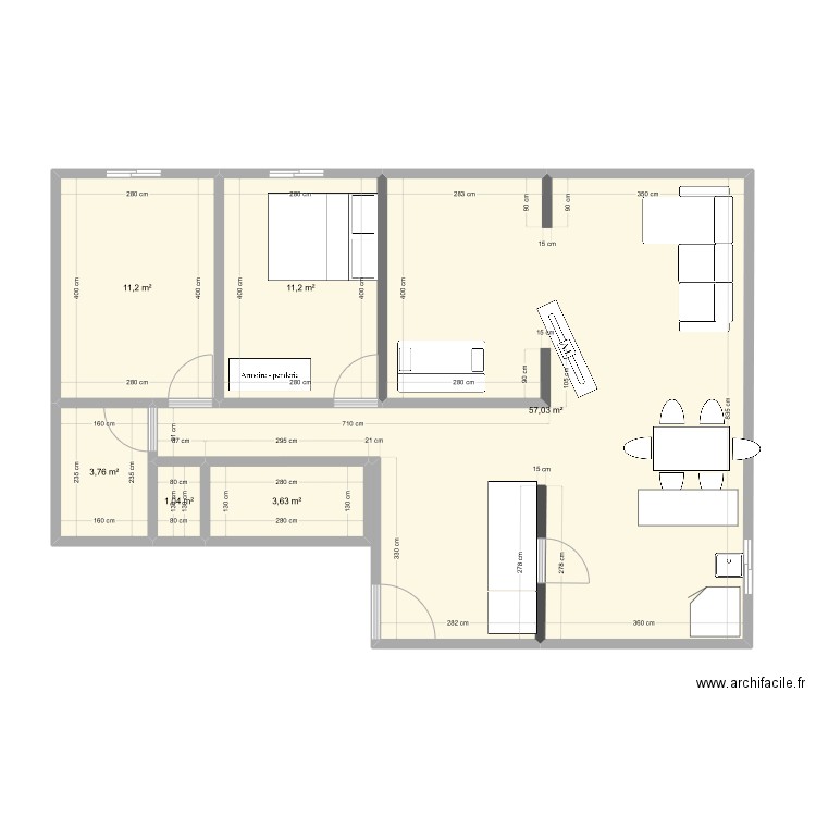 Appartement 5ème. Plan de 6 pièces et 88 m2