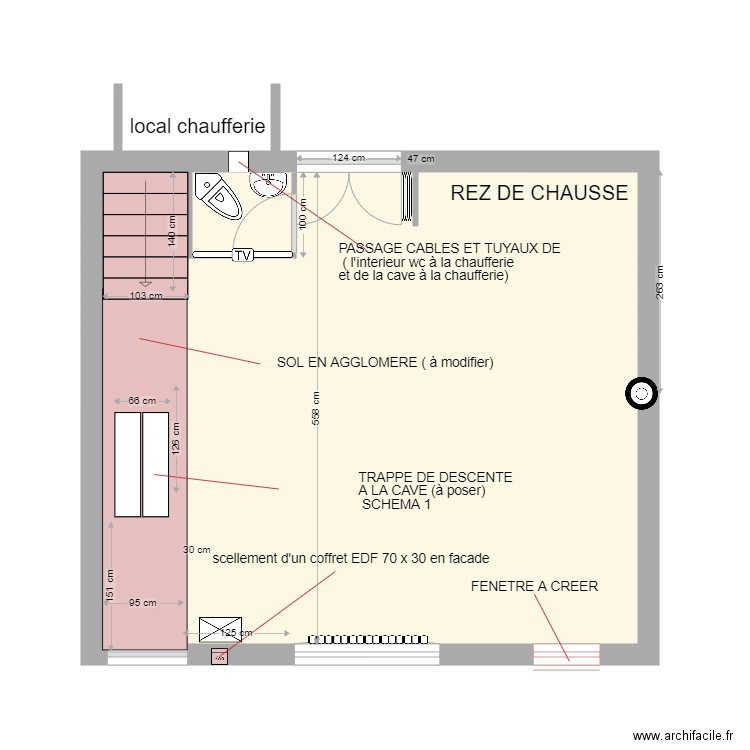 SOL A MODIFIER . Plan de 1 pièce et 35 m2