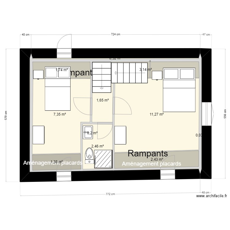cotes 1er niveau RENANCOURT 2 eme étage 1ere version. Plan de 11 pièces et 32 m2