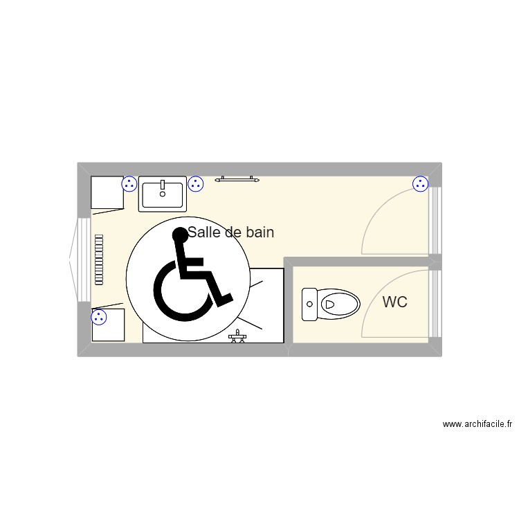 SdB NAVINEAU. Plan de 2 pièces et 8 m2