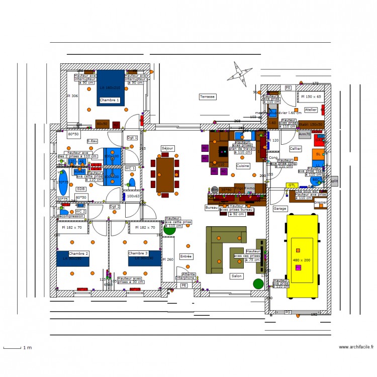 Positions Prises et Interrupteurs. Plan de 0 pièce et 0 m2