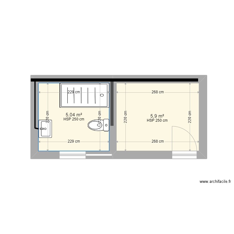 clare. Plan de 2 pièces et 11 m2