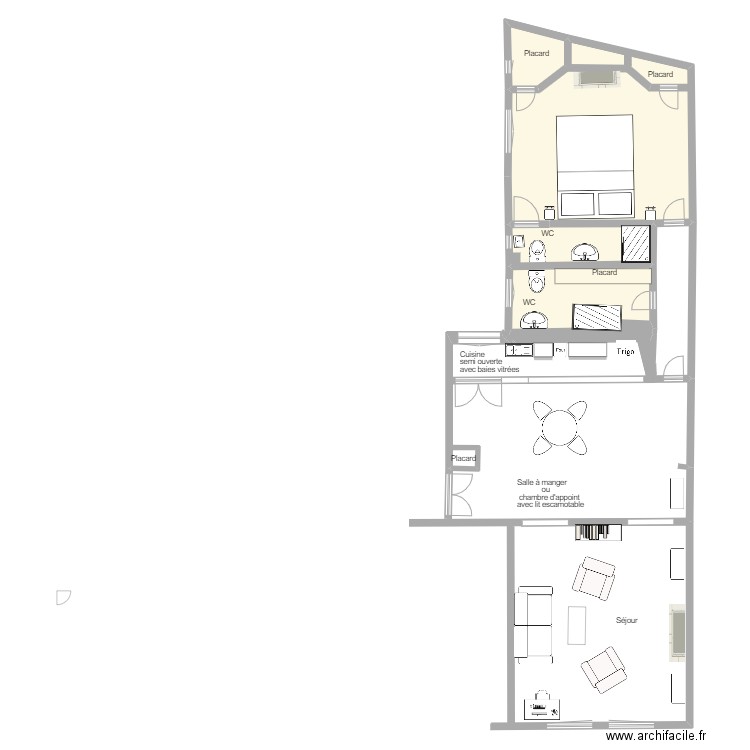 Plan Projet 14 Chomel. Plan de 3 pièces et 81 m2