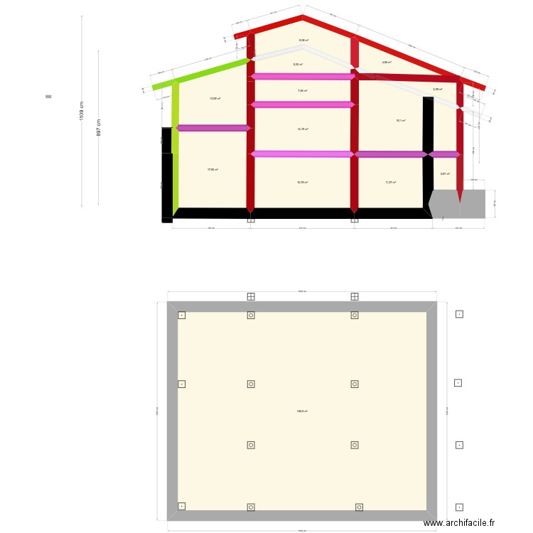 Réno Grange Maillarde 5. Plan de 13 pièces et 287 m2