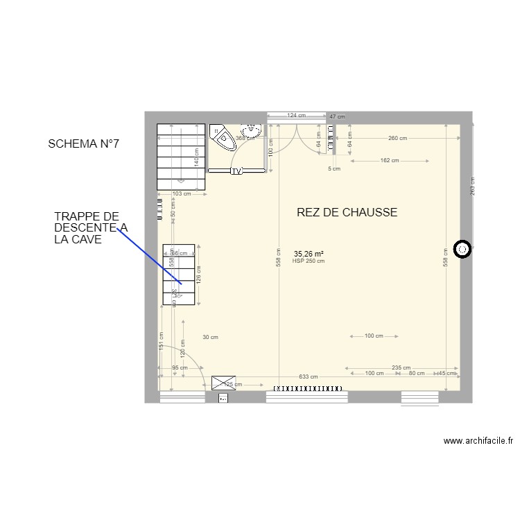 TRAPPE CAVE. Plan de 1 pièce et 35 m2