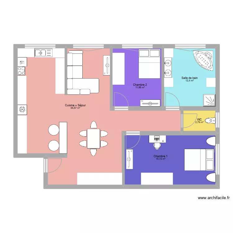 appart Flavie. Plan de 5  et 102 m²