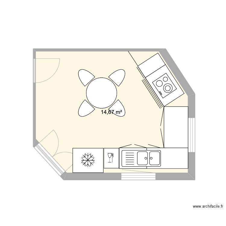 Cuisine Ghislaine 2. Plan de 1 pièce et 15 m2