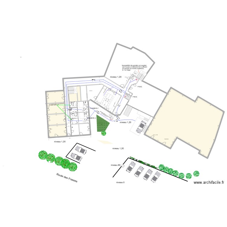 PLAN RDC ET CIRCULATIONS ACCES PMR. Plan de 0 pièce et 0 m2
