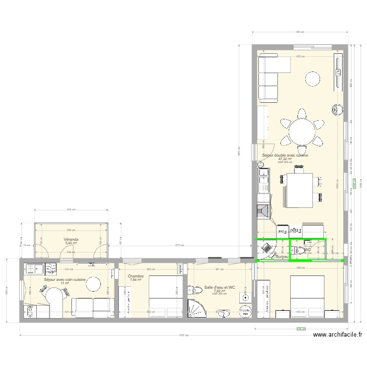 bel oeil plan avec extension 1. Plan de 0 pièce et 0 m2