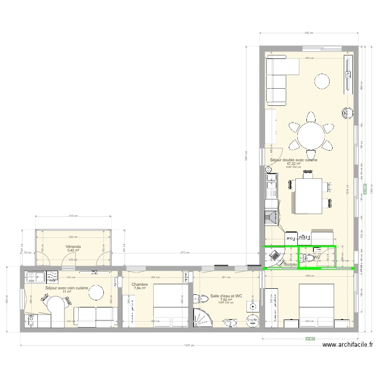 bel oeil plan avec extension 1. Plan de 7 pièces et 82 m2