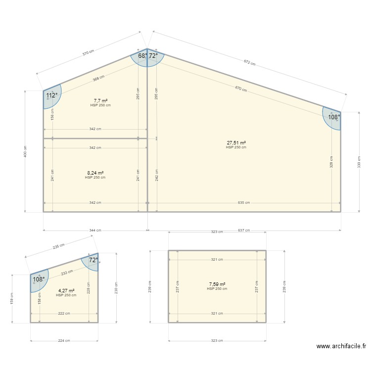 GHUERRIN. Plan de 5 pièces et 55 m2