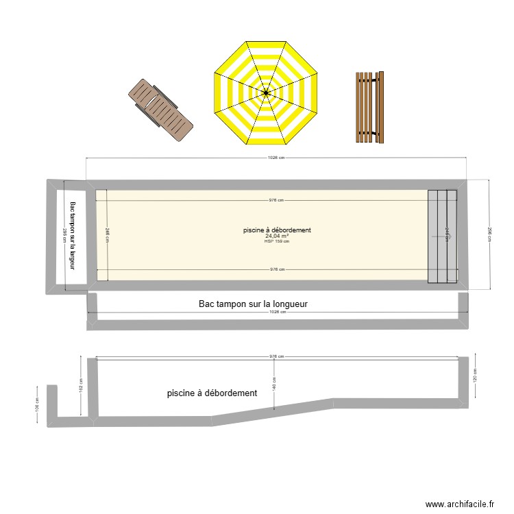 plan piscine à débordement. Plan de 1 pièce et 24 m2