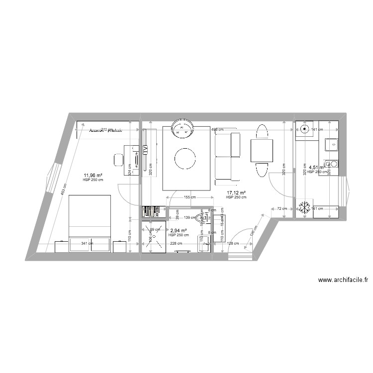 plan 2 architectural. Plan de 4 pièces et 37 m2