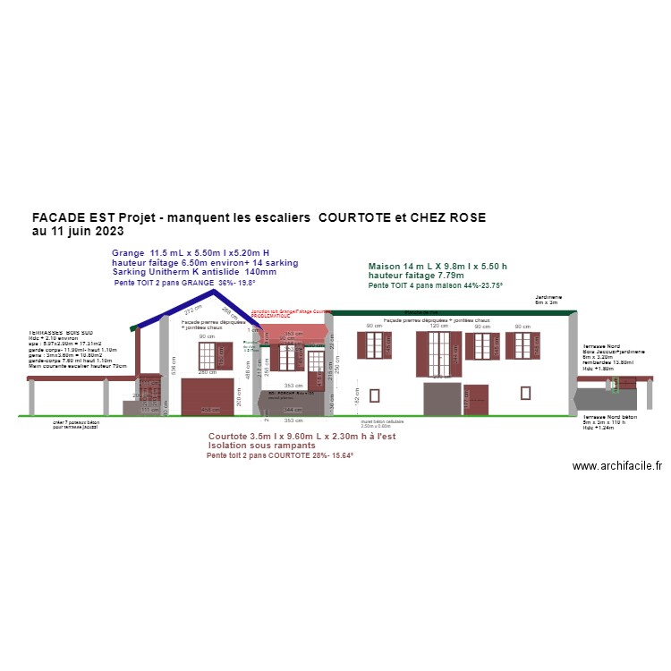 FACADE EST PROJET. Plan de 5 pièces et 44 m2