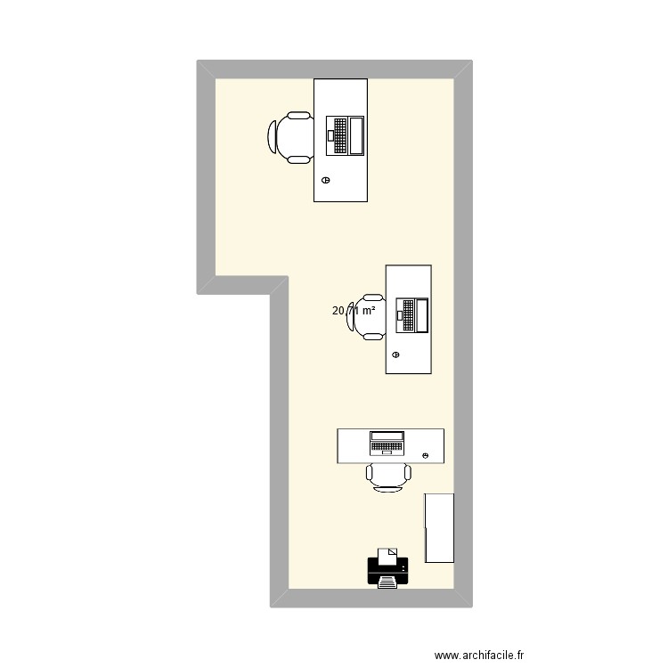 Bureau 01. Plan de 1 pièce et 21 m2