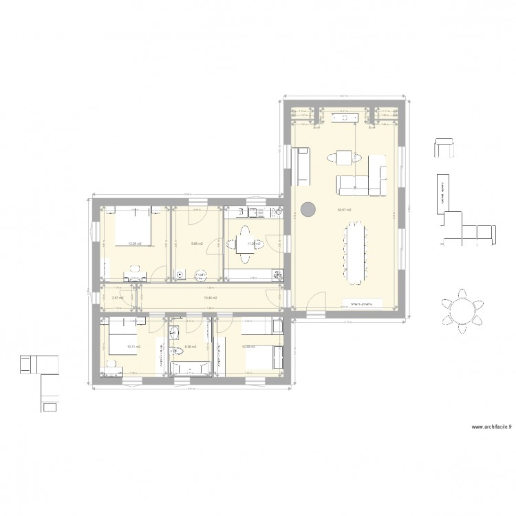 maison Yves. Plan de 9 pièces et 128 m2