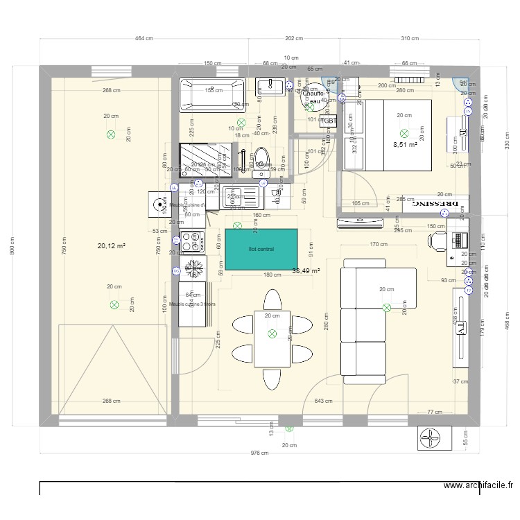 maison soso 3 avec modif chambre. Plan de 3 pièces et 67 m2