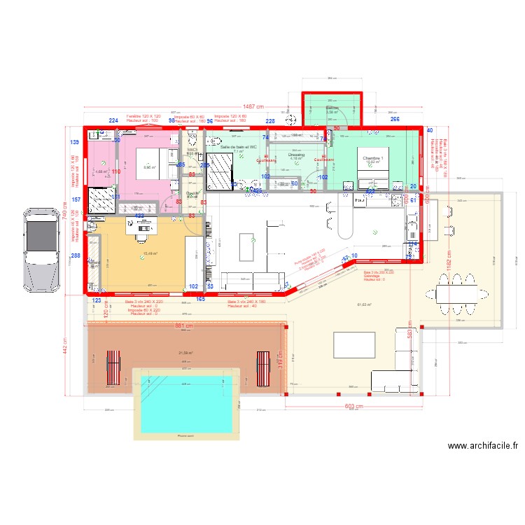 Villa Cocotte Ducos - SDB. Plan de 25 pièces et 248 m2
