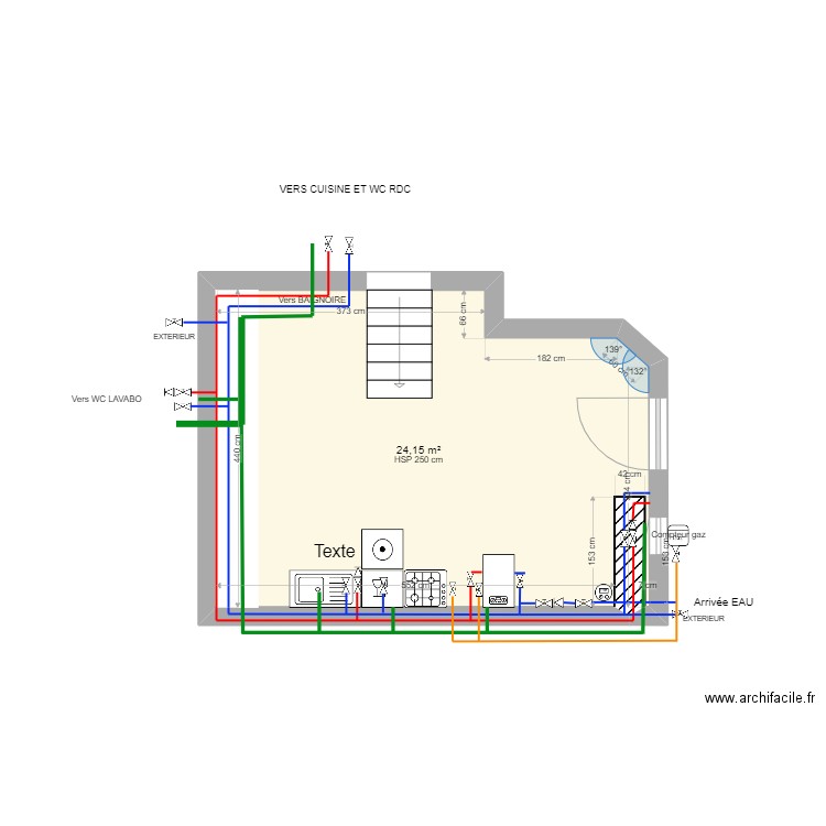 ETABLE EAU CHAUFFAGE PLOMBERIE. Plan de 1 pièce et 24 m2