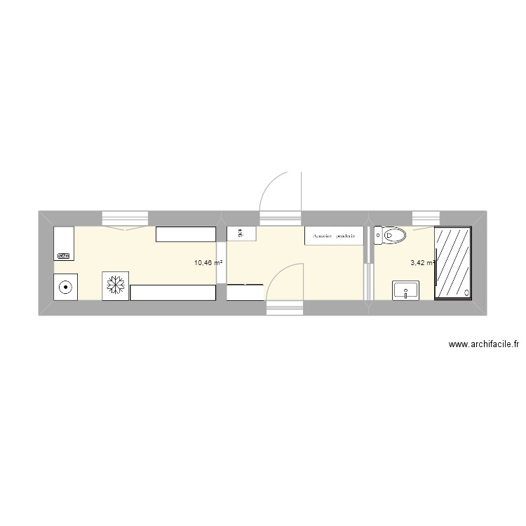 Buanderie 5 AD. Plan de 2 pièces et 14 m2