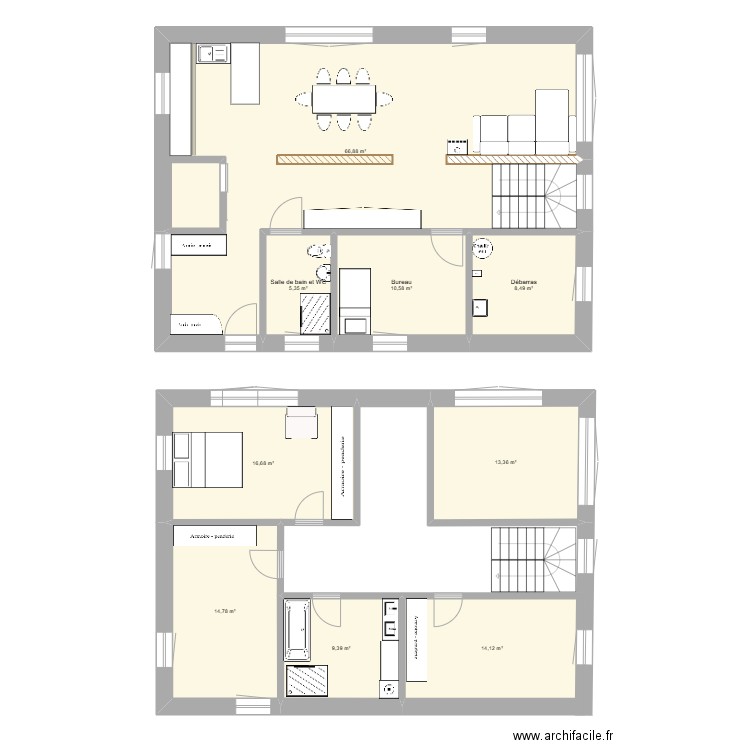 ChampGiroud. Plan de 9 pièces et 160 m2