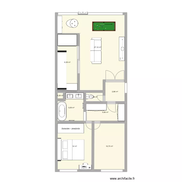 Plan V1 Quai JG. Plan de 9  et 73 m²