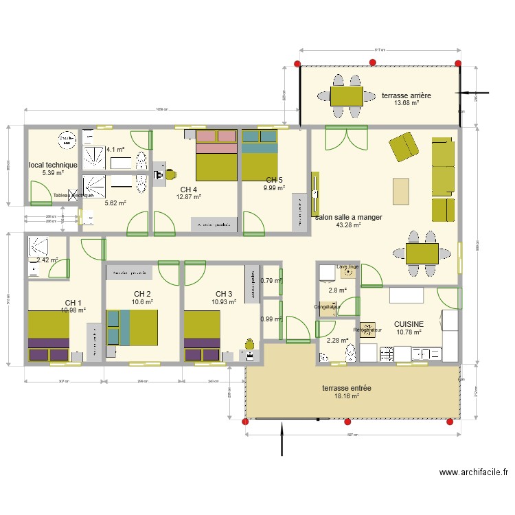 maison cameroun RDC version 5ch. Plan de 0 pièce et 0 m2