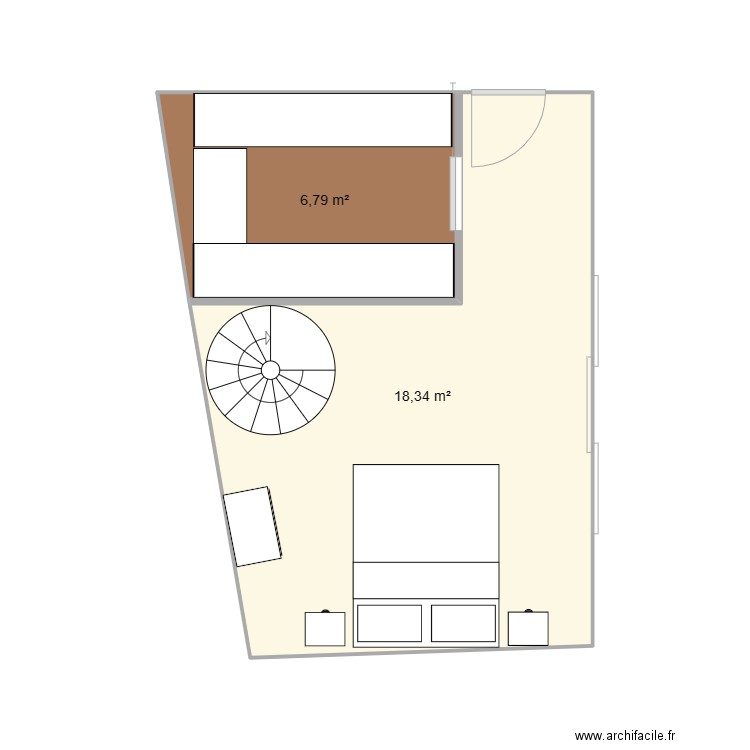 CHAMBRE BLACOURT. Plan de 2 pièces et 25 m2