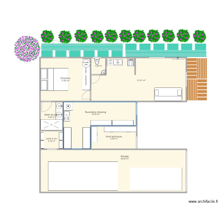 t2 bas bis. Plan de 8 pièces et 92 m2