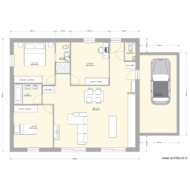 plan maison 11m. Plan de 0 pièce et 0 m2