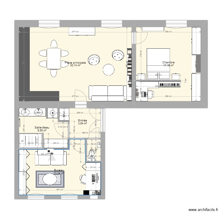 Version 03/01 - grande douche. Plan de 6 pièces et 72 m2