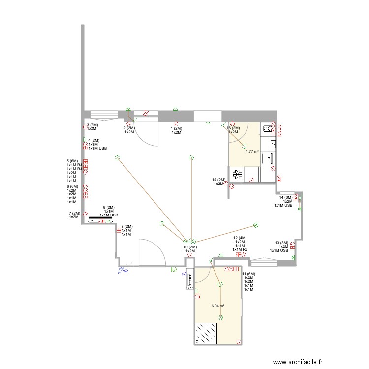 Molerova  Lumiere eau last version. Plan de 2 pièces et 11 m2