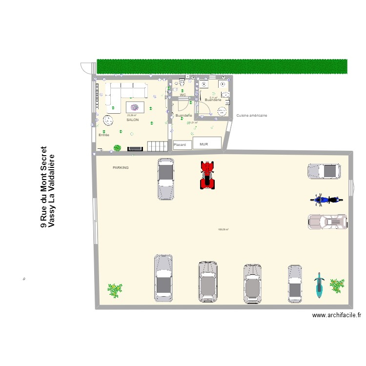 Entrée et salon, parking Vassy. Plan de 4 pièces et 208 m2