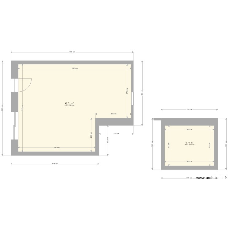 BAR. Plan de 2 pièces et 52 m2