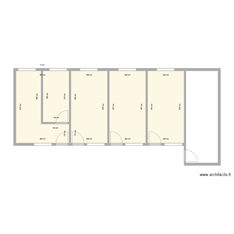 Etage RH . Plan de 4 pièces et 54 m2