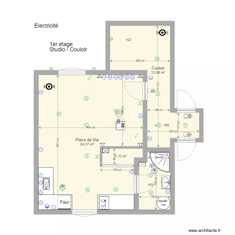 studia  couloir. Plan de 