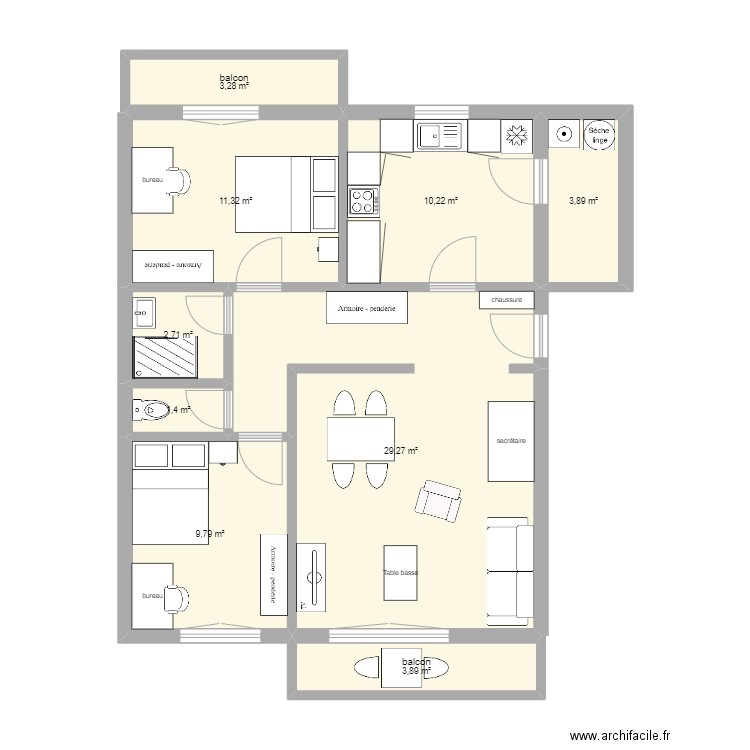 PROVENCE. Plan de 9 pièces et 76 m2