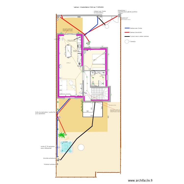LEROUX Plans électricité RDC 11.05.2023. Plan de 3 pièces et 55 m2