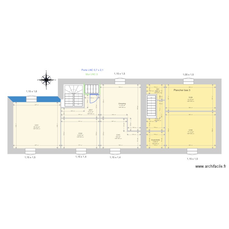 RENDLA. Plan de 17 pièces et 177 m2