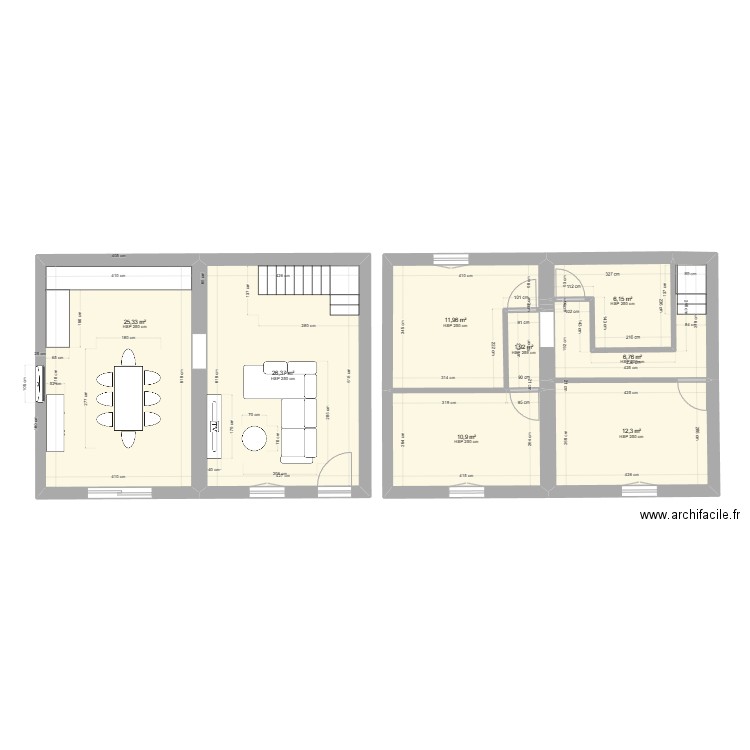 Aubigna . Plan de 8 pièces et 102 m2