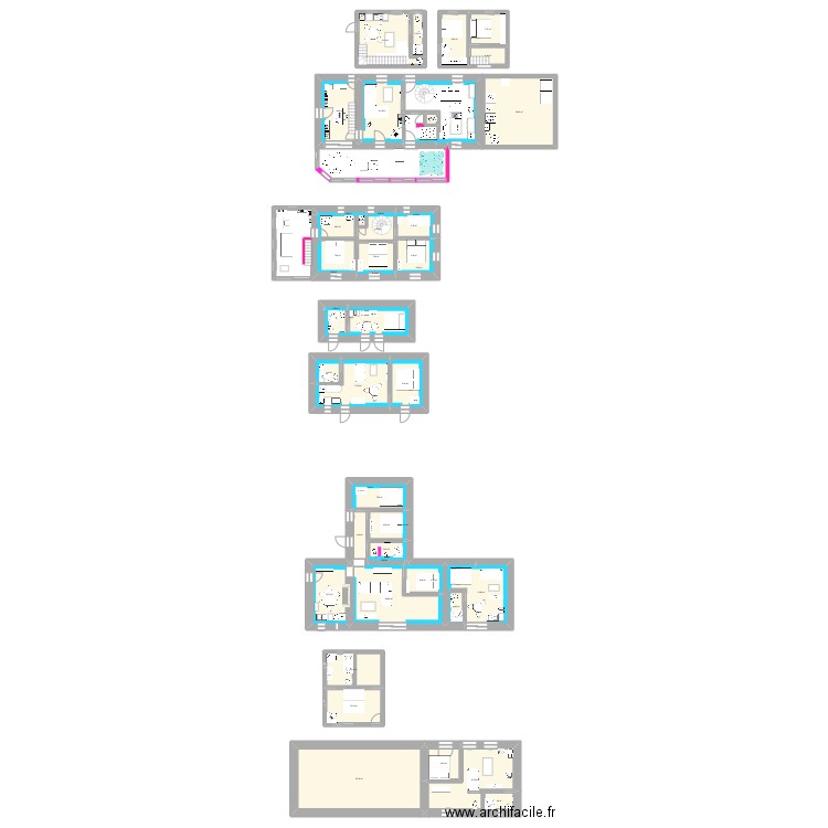 set. Plan de 47 pièces et 388 m2