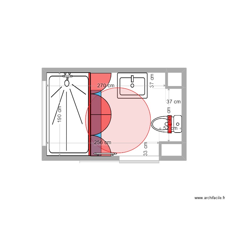 SDB1. Plan de 3 pièces et 6 m2