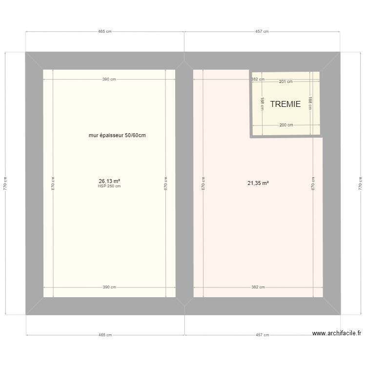 Plancher béton Vermeulen. Plan de 3 pièces et 55 m2