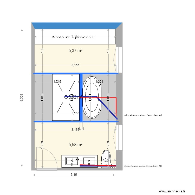 dewez plan2. Plan de 3 pièces et 16 m2