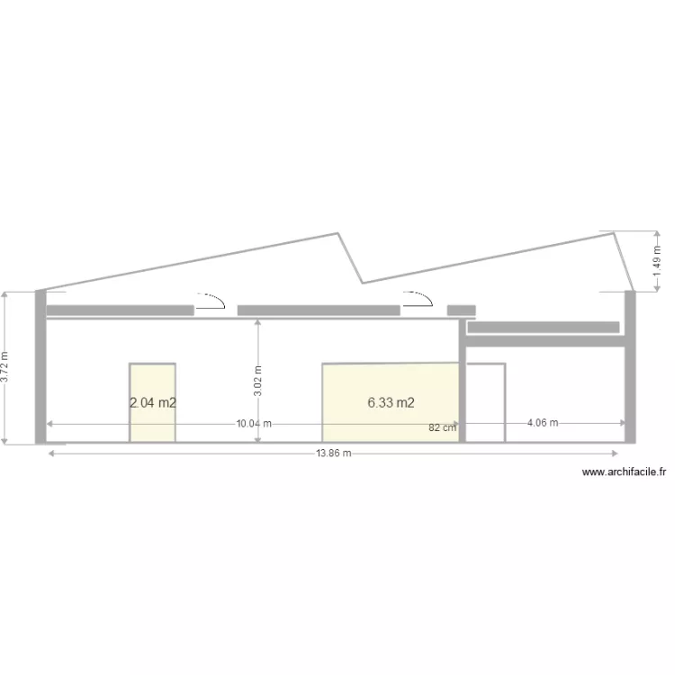Coupe modification plafond ouvertures. Plan de 