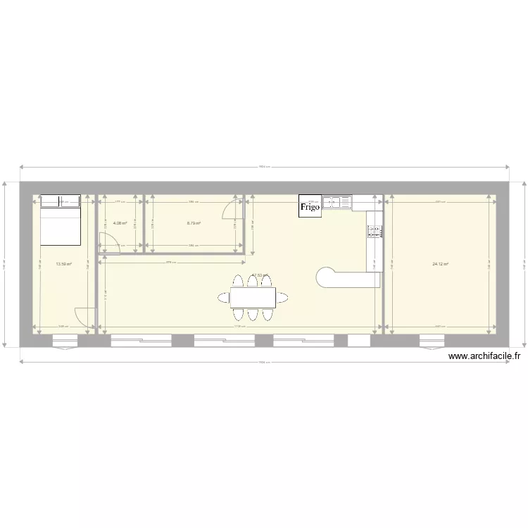 100 m2 en longeur. Plan de 
