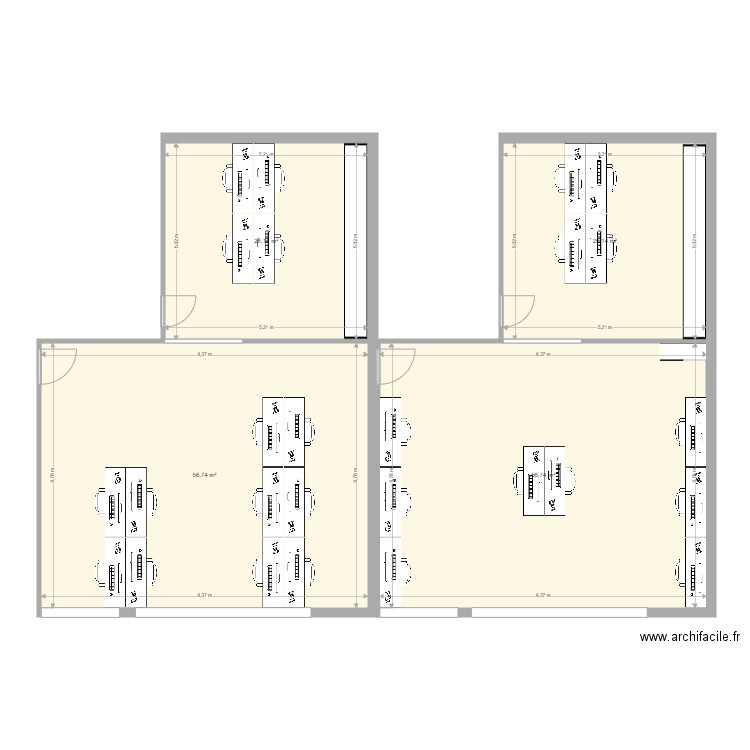Aménagement  CTE72 scénario 1. Plan de 4 pièces et 166 m2