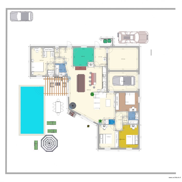 plan en L salon carre cuisine carre. Plan de 0 pièce et 0 m2