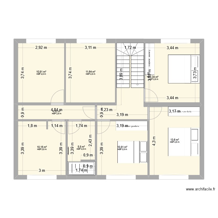 Luc PERSO. Plan de 8 pièces et 90 m2