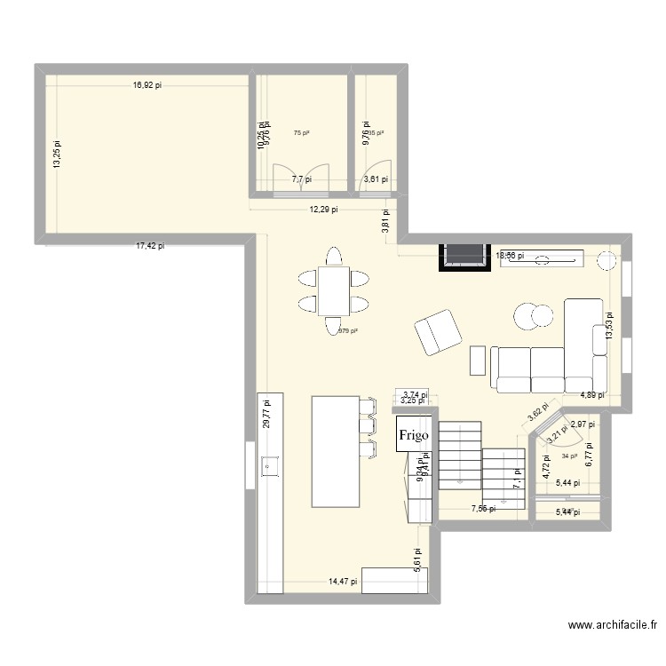 Salon Orford. Plan de 5 pièces et 91 m2